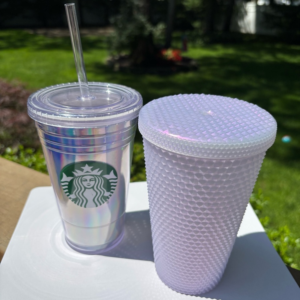 Starbucks 2018 Iridescent and 2021 Holiday Studded Lilac Tumblers Very Good Cond